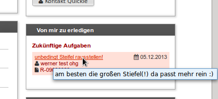 Aufgaben-Anzeige auf dem Dashboard