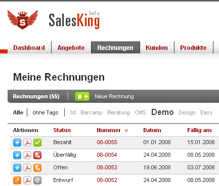 SalesKing Rechnungsliste